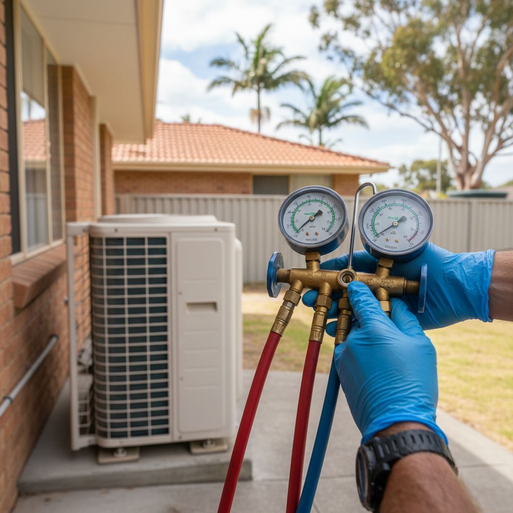 Refrigerant gauge readings being checked